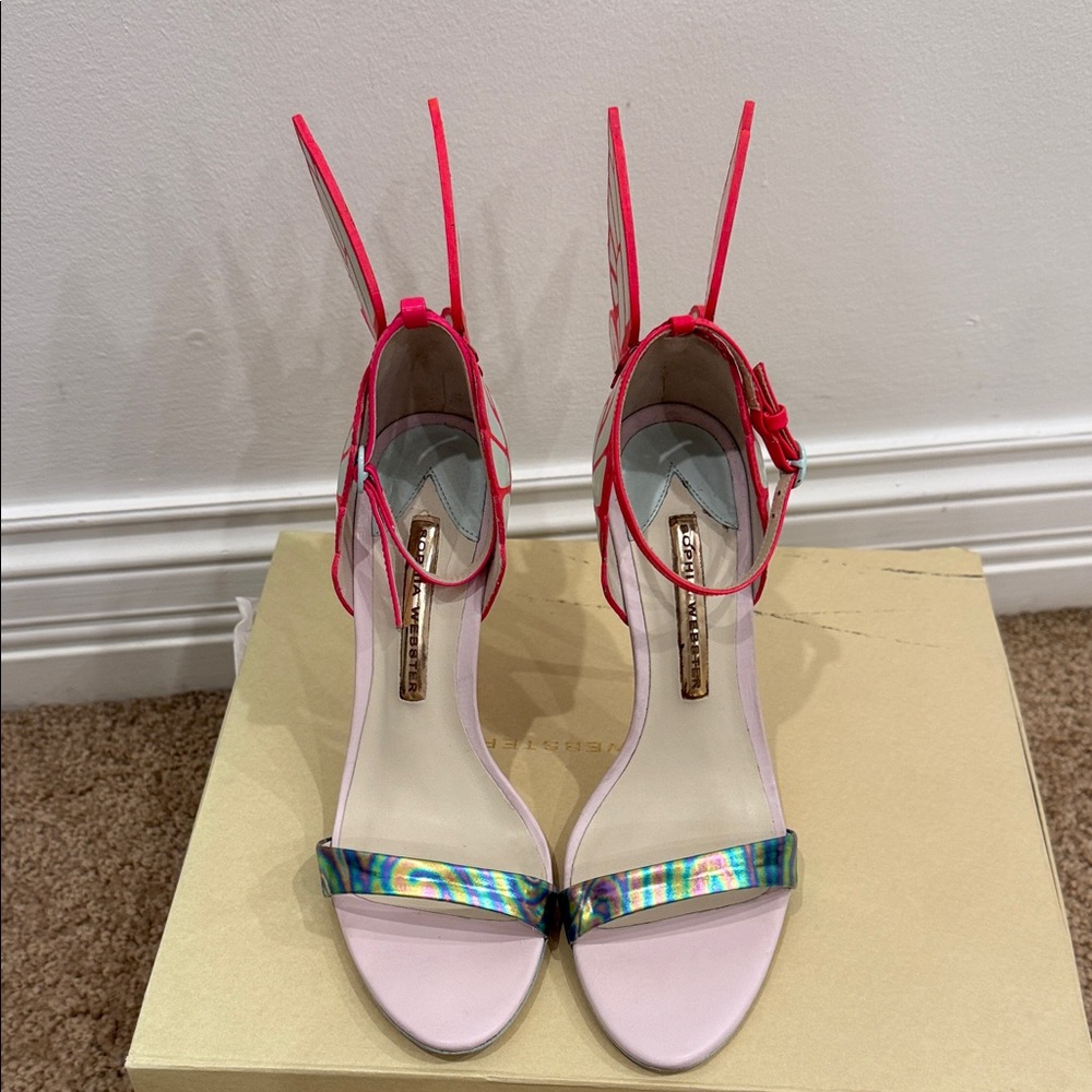 Sophia Webster Butterfly Heels 37 Holographic Strap Iconic Angel Wings Sandals - Picture 4 of 12